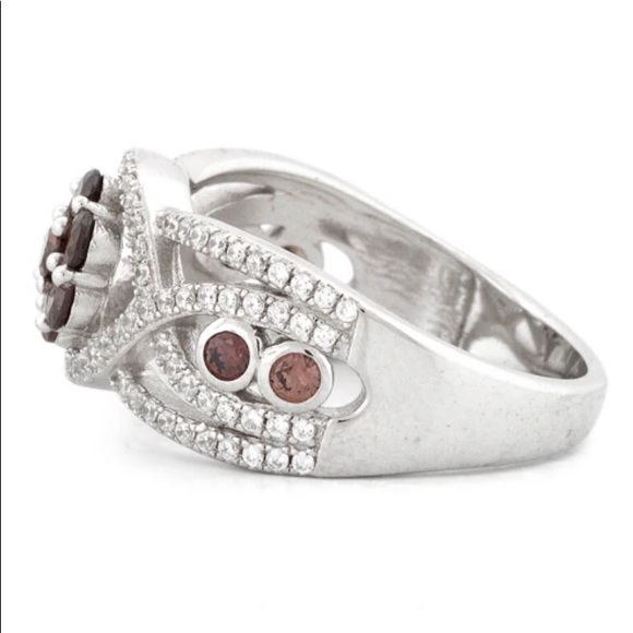 925 STERLING SILVER Chocolate Cubic Zirconia Cluster Ring - Picture 12 of 14